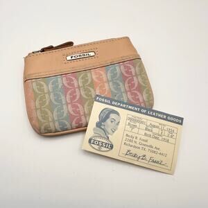 Fossil Vintage Multicolor Patterned Leather ID Coin Purse Mini Wallet Top Zipper
